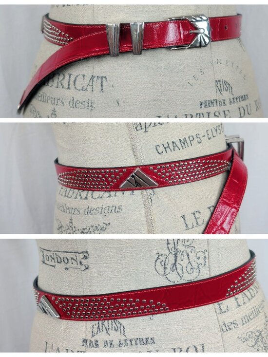 Vintage Apple Acc NY Red Leather Belt Small Studs